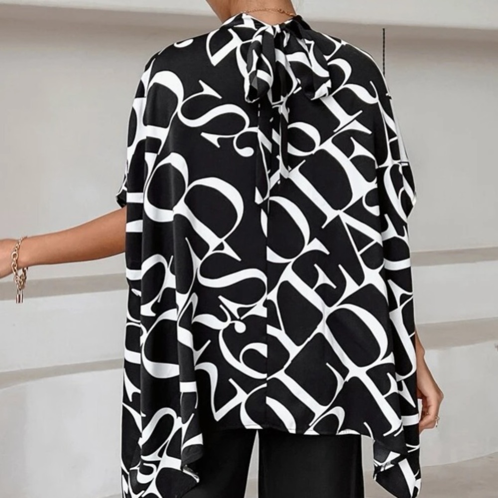 Dolman Sleeved Letter Print Designer Blouse. - Picture 9 of 14